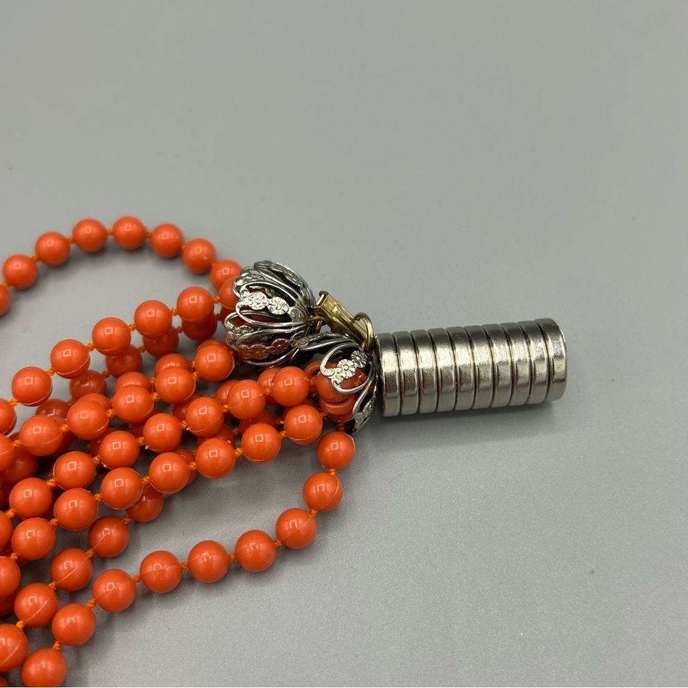Vintage Orange Multi Strand Bead Necklace Statement Jewelry Magnetic Tested - Picture 8 of 11